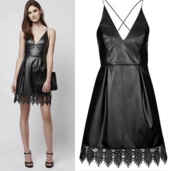 NWT- Topshop Leatherette Crochet Midi Dress. Size 4 - Picture 1 of 5